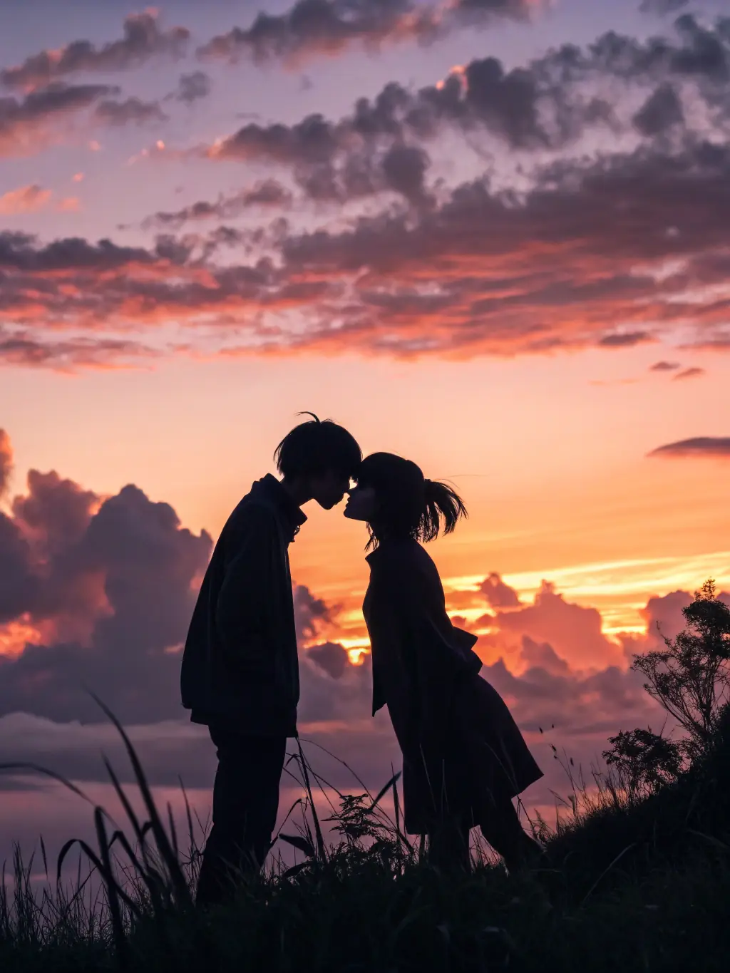 A tender moment between two manga characters, with soft lighting and a focus on their expressions of love and affection.